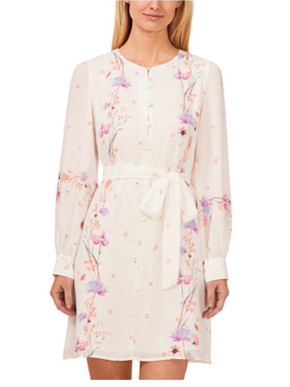 CeCe White Floral Mini Dress Women’s Medium NWT Long Sleeve